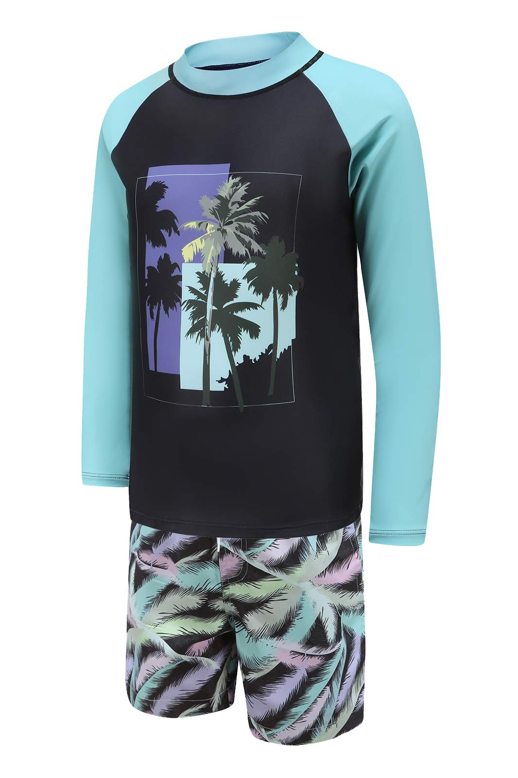 Boys Long Sleeve Rash Guard Swimsuits Kids Two Piece Sunsuits with Swim Trunks Swimwear Set