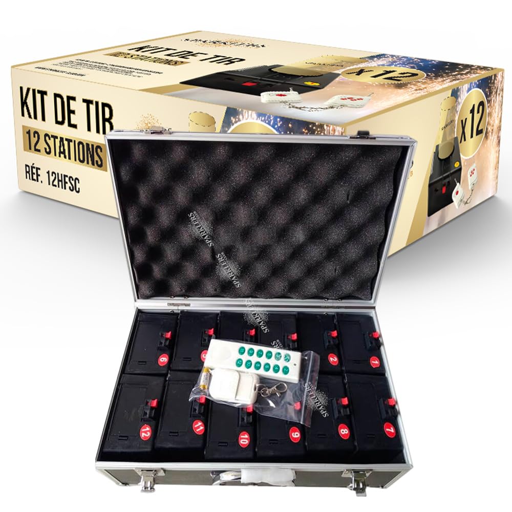 Sparkler per getti di scena 12 basi + 1 telecomando + Flight Case - Sistema di accensione kit 8 stazioni per artificio, getto di scena scintilla luminosa - SPARKLERS CLUB® - CONSEGNA 24/48H