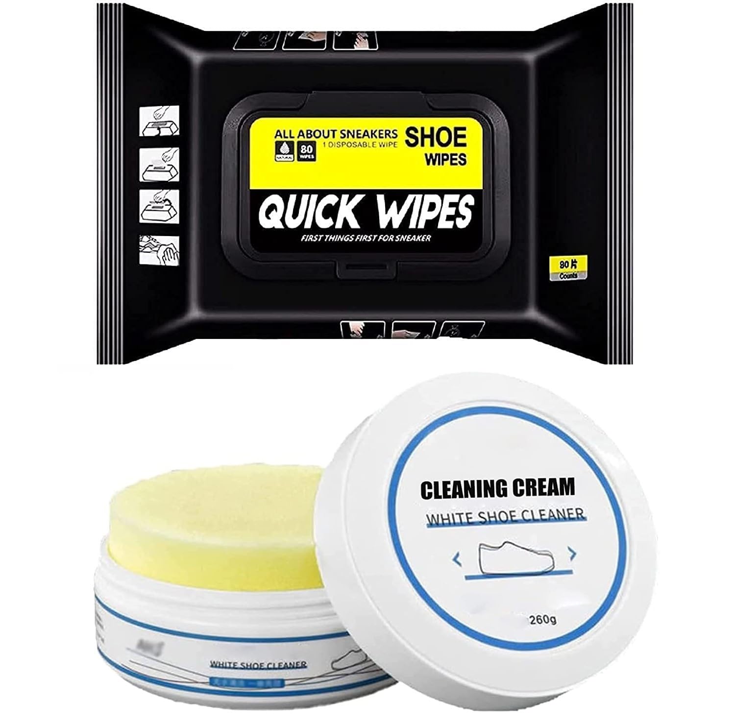 RIOMTRIC Shoe Cleaner Wipes & Shoe Cleaning Cream with Sponge Combo Pack Wipes 80Pcs & Cream 260GM Shoe Cleaning Kit Cream for Shoe, No-Wash for Leather Shoes Wipes Kit for Most Footwear (B0CNWLT63B) Amazon Price History, Amazon Price Tracker