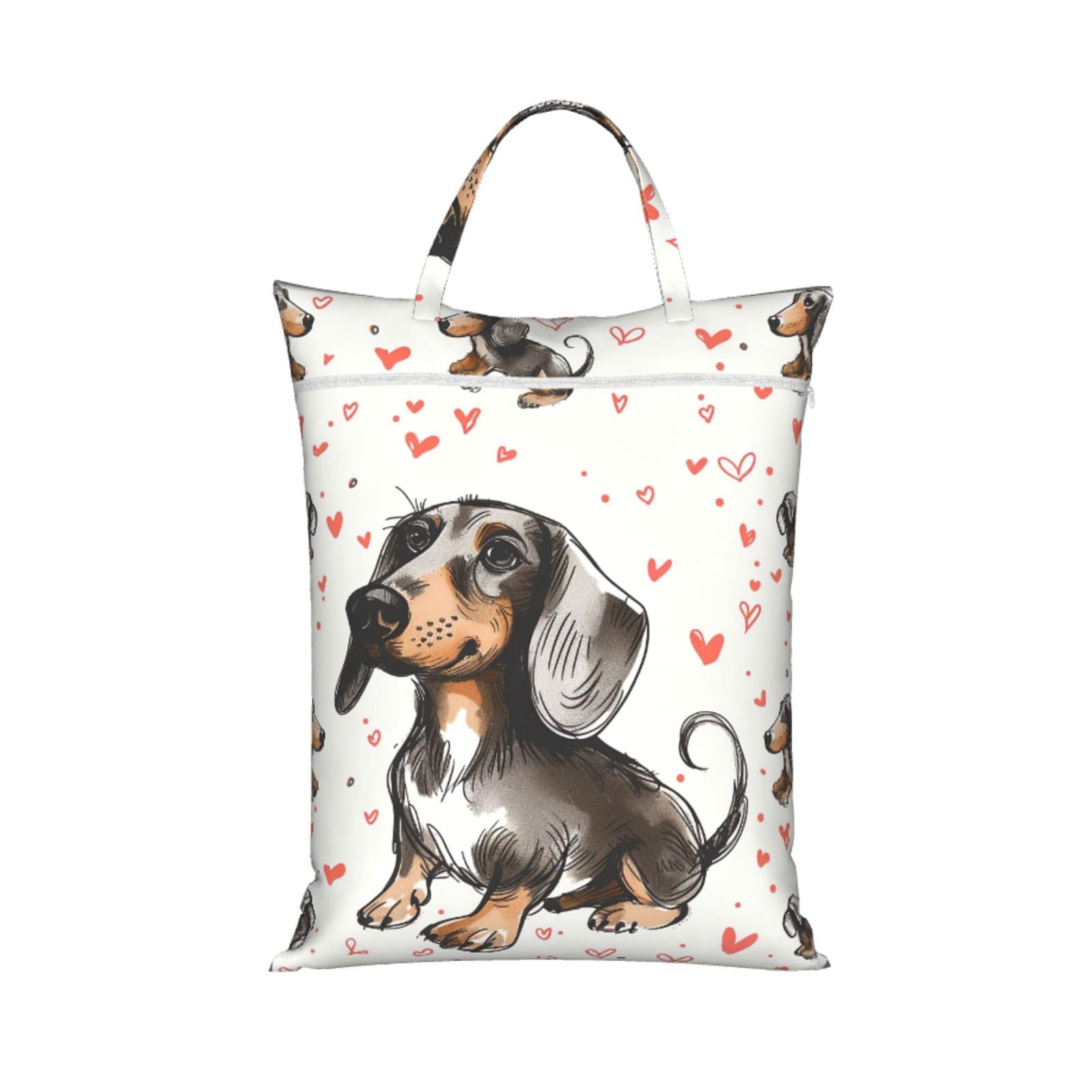 Large Travel Laundry Bags,I Love My Dog Dachshunds Print with Handle Foldable Laundry Bag for Holidays Gym Swimming and Family Trips, 1Pcs