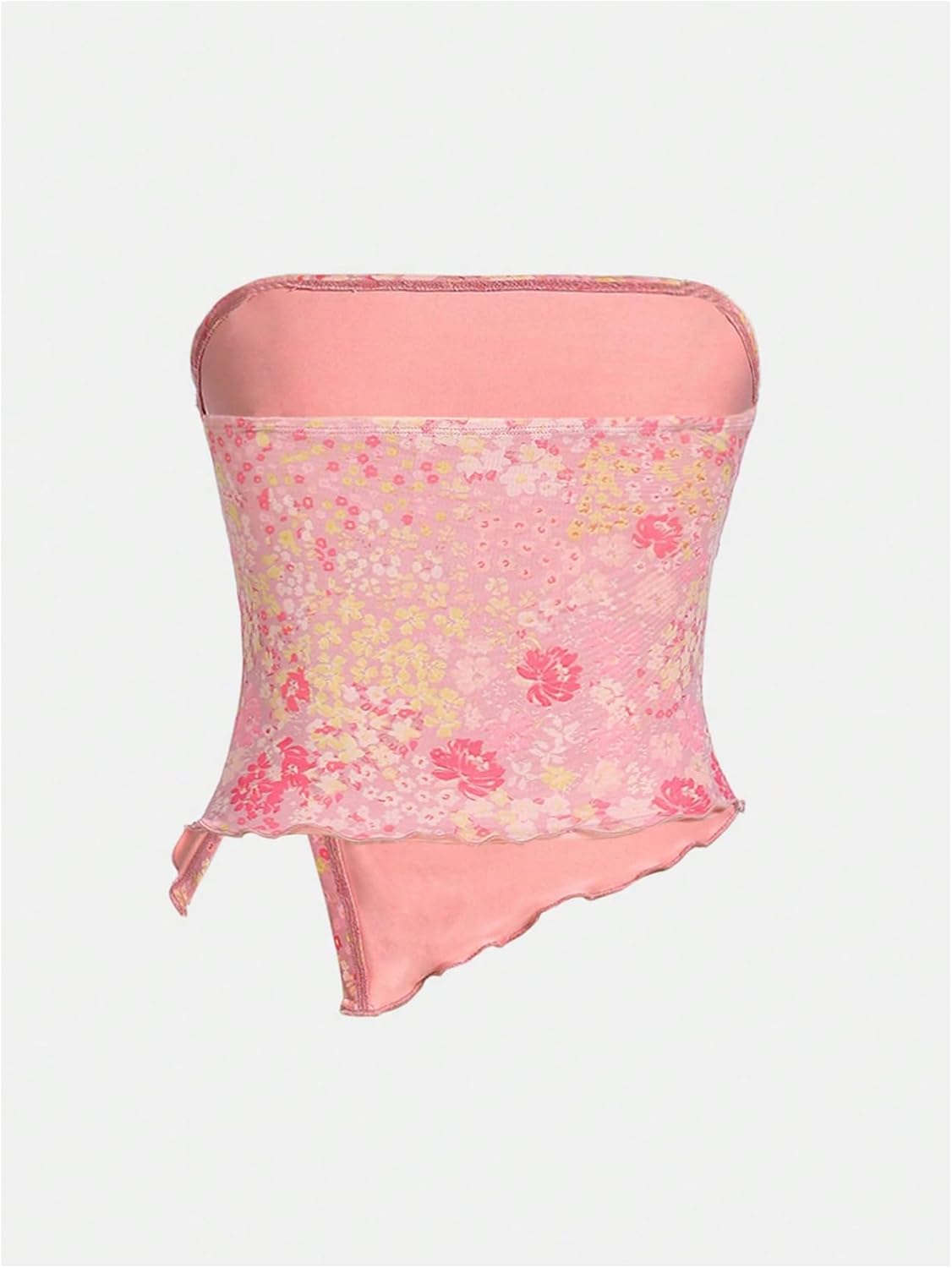 Milumia Girl's Floral Ruched Tube Top Strapless Lettuce Trim Split Hem Bandeau Tops - Image 3