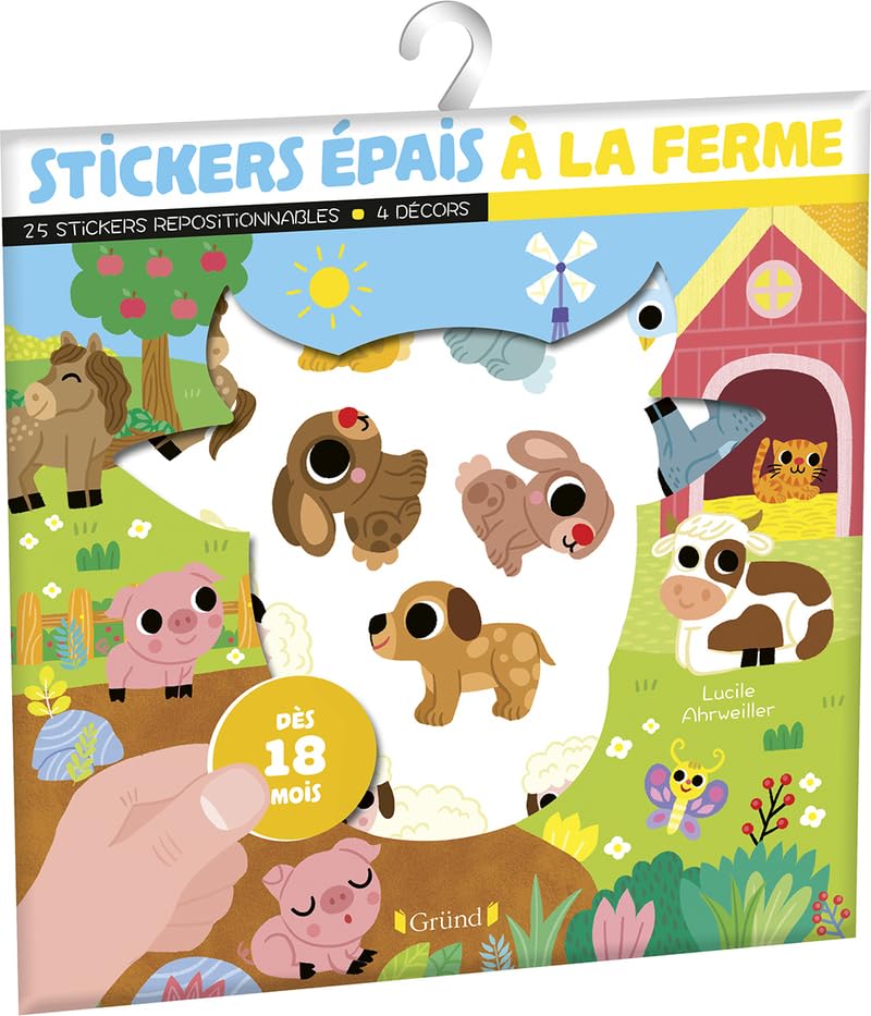 Stickers épais : À la ferme – Pochette de 25 autocollants épais et repositionnables avec 4 décors – À partir de 18 mois