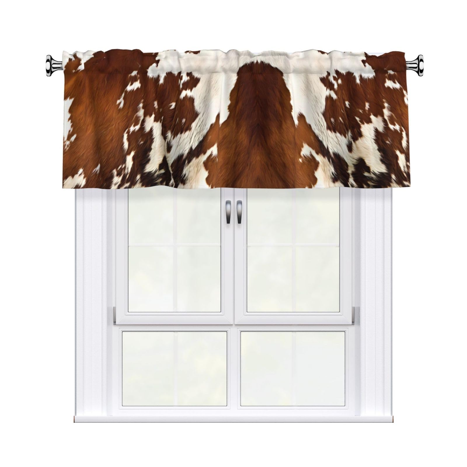 WHJDPP Red and white cowhide Prints Charming Kitchen Window Cover – 54x18 Inch Peach Skin Valance with Decorative Print