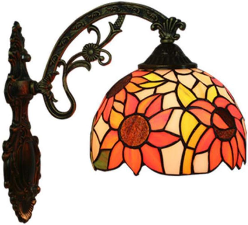 8-Inch Tiffany Style Sunflower Wall Sconce Lamp Fixture European Pastoral Stained Glass Wall Light for Bedroom Bedside Living Room Hallway