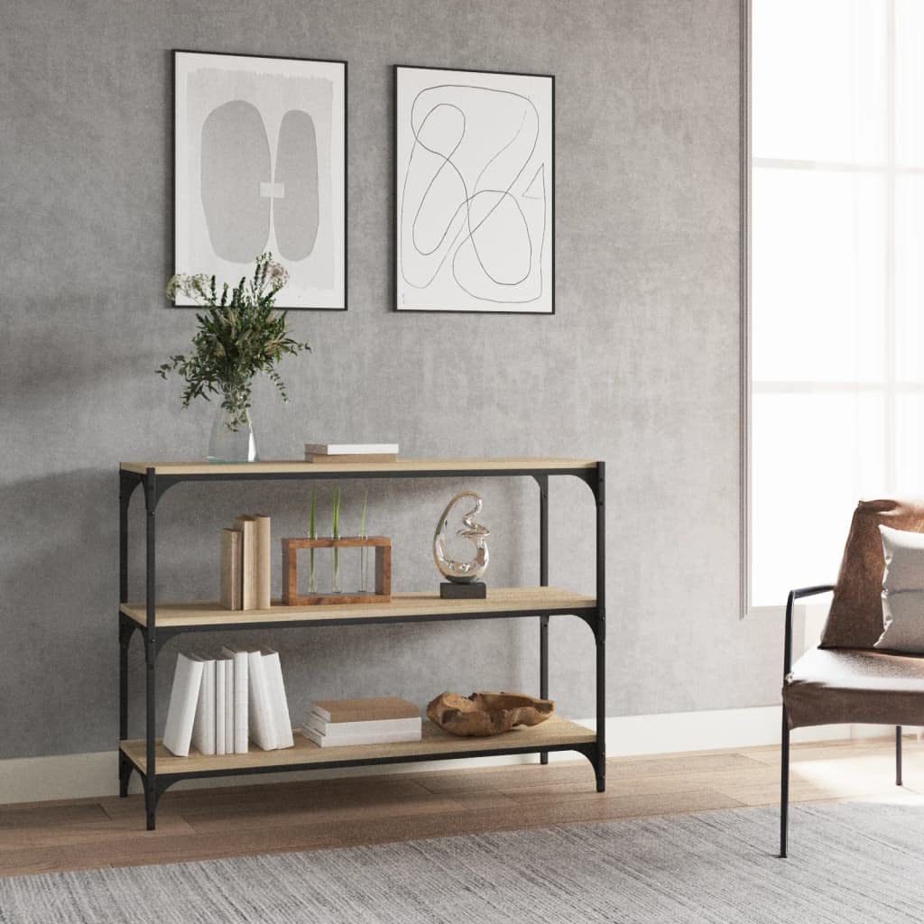 Librería Sonoma, madera de roble y acero, 100 x 33 x 70,5 cm de ancho, bajo versátil, como estantería para libros y estantería de pie, para salón y oficina en estilo industrial