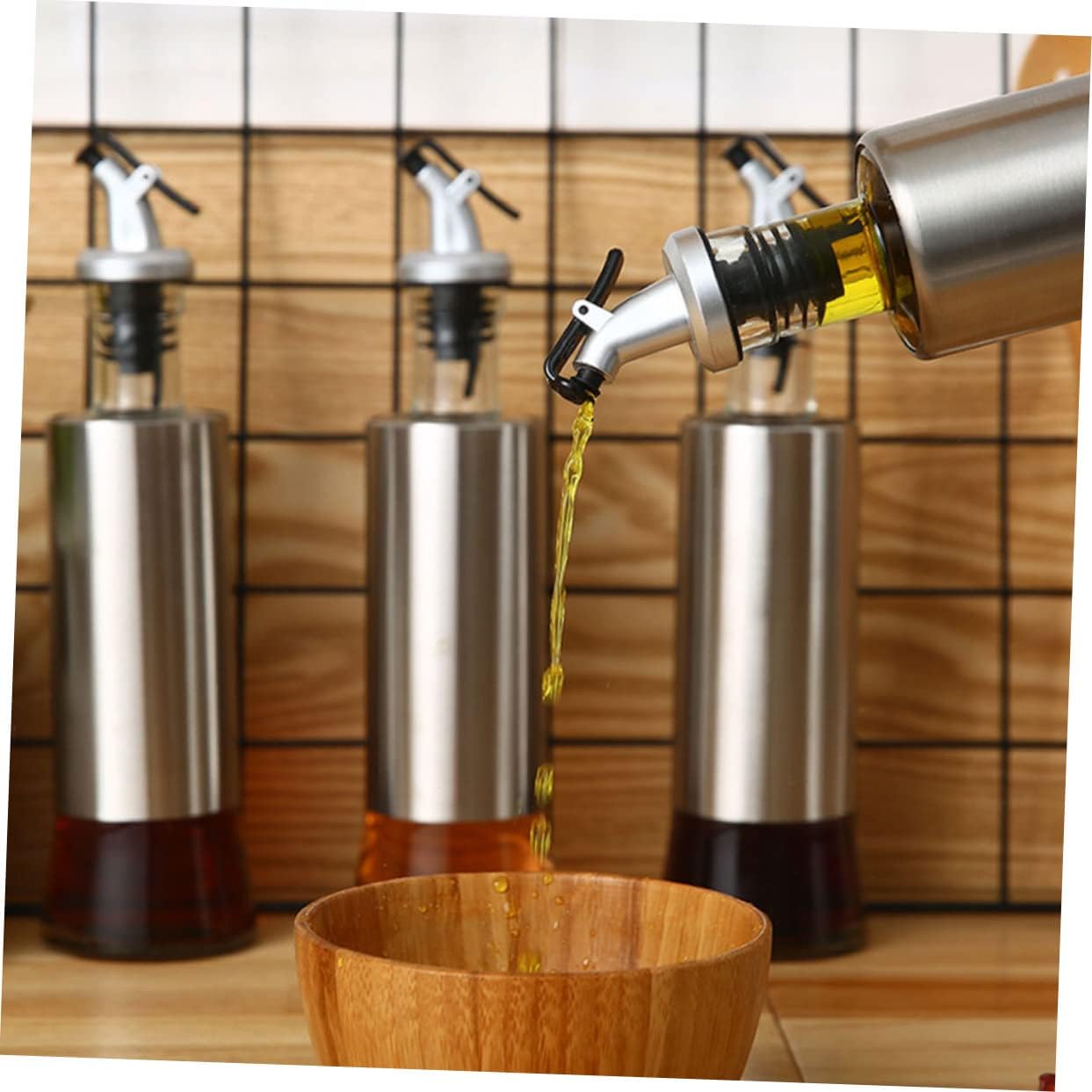Condiment Bottle Stainless Steel Glass Grease Container Strainer Cooking Oil Dispenser Sprayer Sauce Squeeze Bottle Waste Oil Container