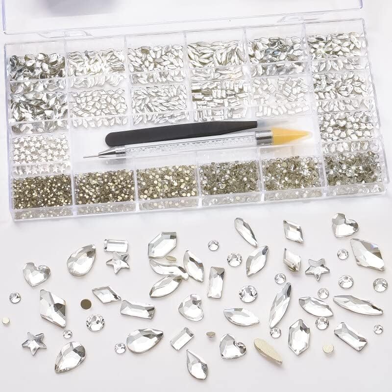 5500 Flat Back Gems Rhinestones Round Crystal Rhinestones with Pick up Tweezer and Picking Pen for Crafts Nail Clothes