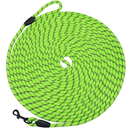 Image of Long Dog Leash for Training 15Ft-Reflective Nylon Rope with Swivel Hook-Recall Agility Lead for Large Small Medium Dogs Outside Walking Hiking-Green