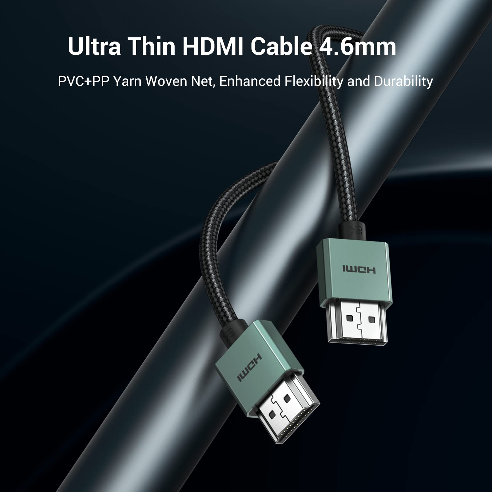 UGREEN 8K Elastyczny i smukły kabel HDMI, kabel HDMI 2.1 10K 8K 60Hz 4K 120Hz DynamicHDR, HDCP, eARC, Wysoka prędkość 48 Gb/s Aluminium Kompatybilny z PS5/PS4, Xbox Series X/S/HDTV (2M)