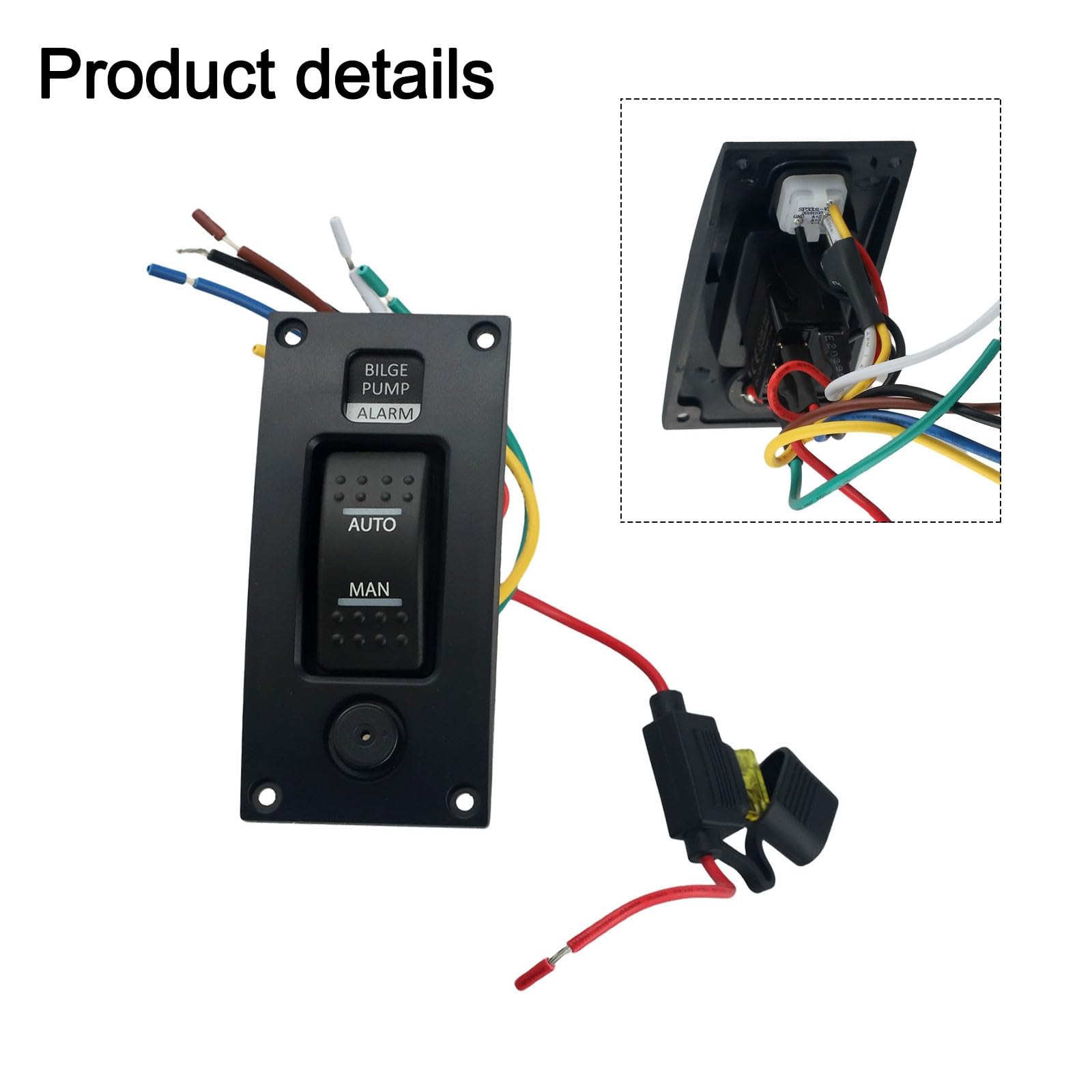 Pannello interruttore pompa di sentina a 3 vie, 12 V/24 V con allarme, impermeabile IP66, controllo manuale automatico, fusibile 20 A, etichetta retroilluminata per barche marine