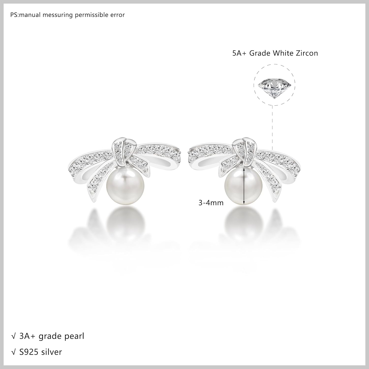 S925 Sterling Silver Pearl Earrings for Women, Freshwater Cultured Dainty Pearl Earrings, with Embedded 3A Cubic Zirconia, Dainty Minimalist Non Tarnish Perfect Jewelry Gift for Women Gift Box included - Image 2