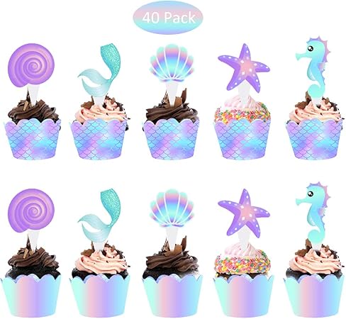 Baipin Lot De 40 Decorations De Gateaux En Forme De Sirene Decoration De Gateau Emballage De Decoration Pour Bebe Fille Enfant Fete D Anniversaire Amazon Fr Cuisine Et Maison