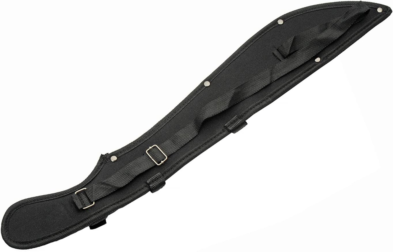 21" Bushweed Hunting Camping EDC Machete Long Knife Curved Sawback Black Full Tang Stainless Steel Blade Cord Wrapped Handle with Black Nylon Sheath