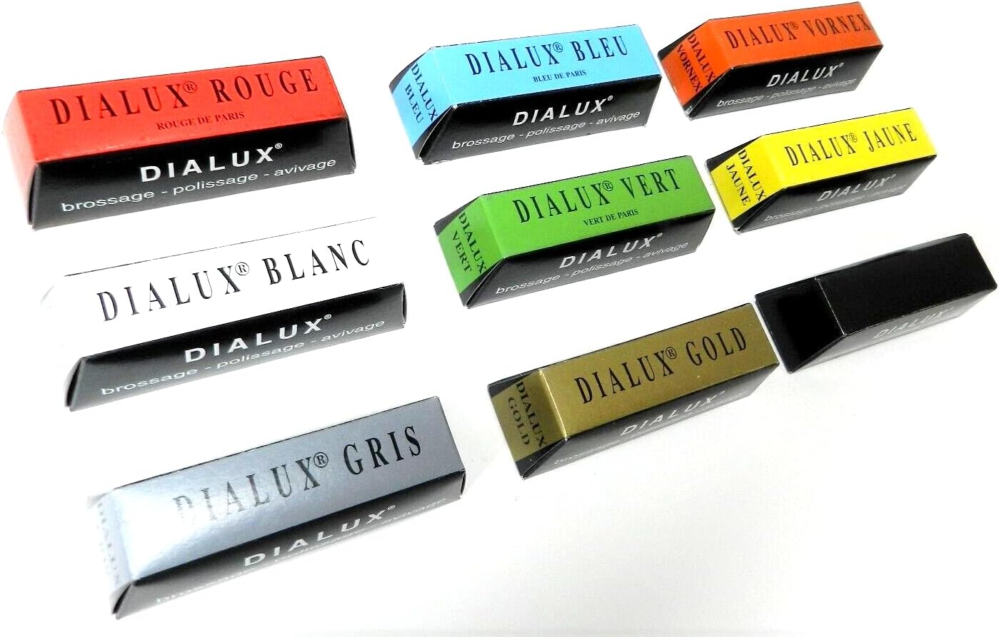 JTS Dialux Polishing Compounds 9 Bars Set All Types of Jewelers Rouge Polish Red/Blue/White/Green/Yellow/Gray/Orange/Black/Gold
