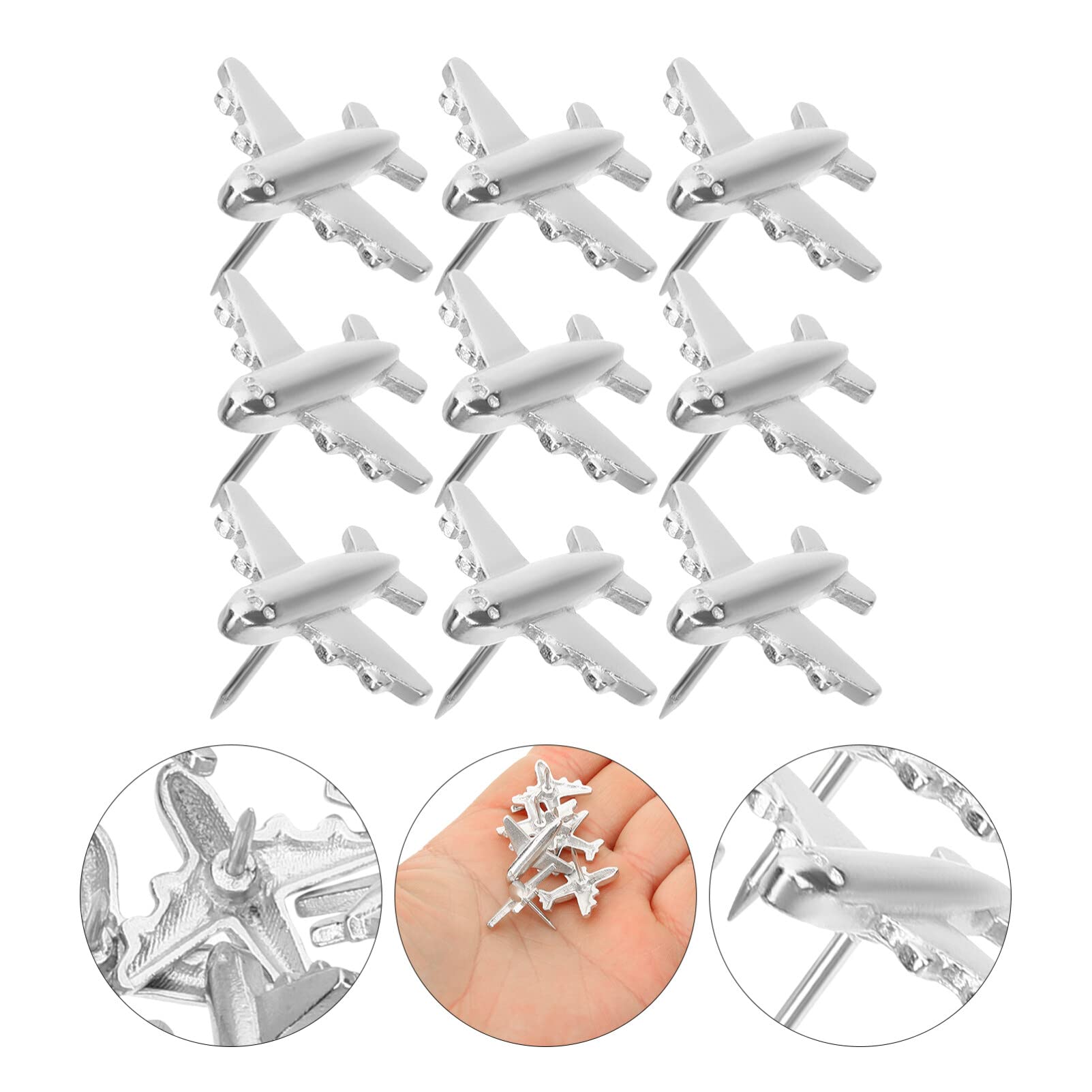 Punaises Avion Métal Argenté, Lot de 12, pour Cartes et Tableaux