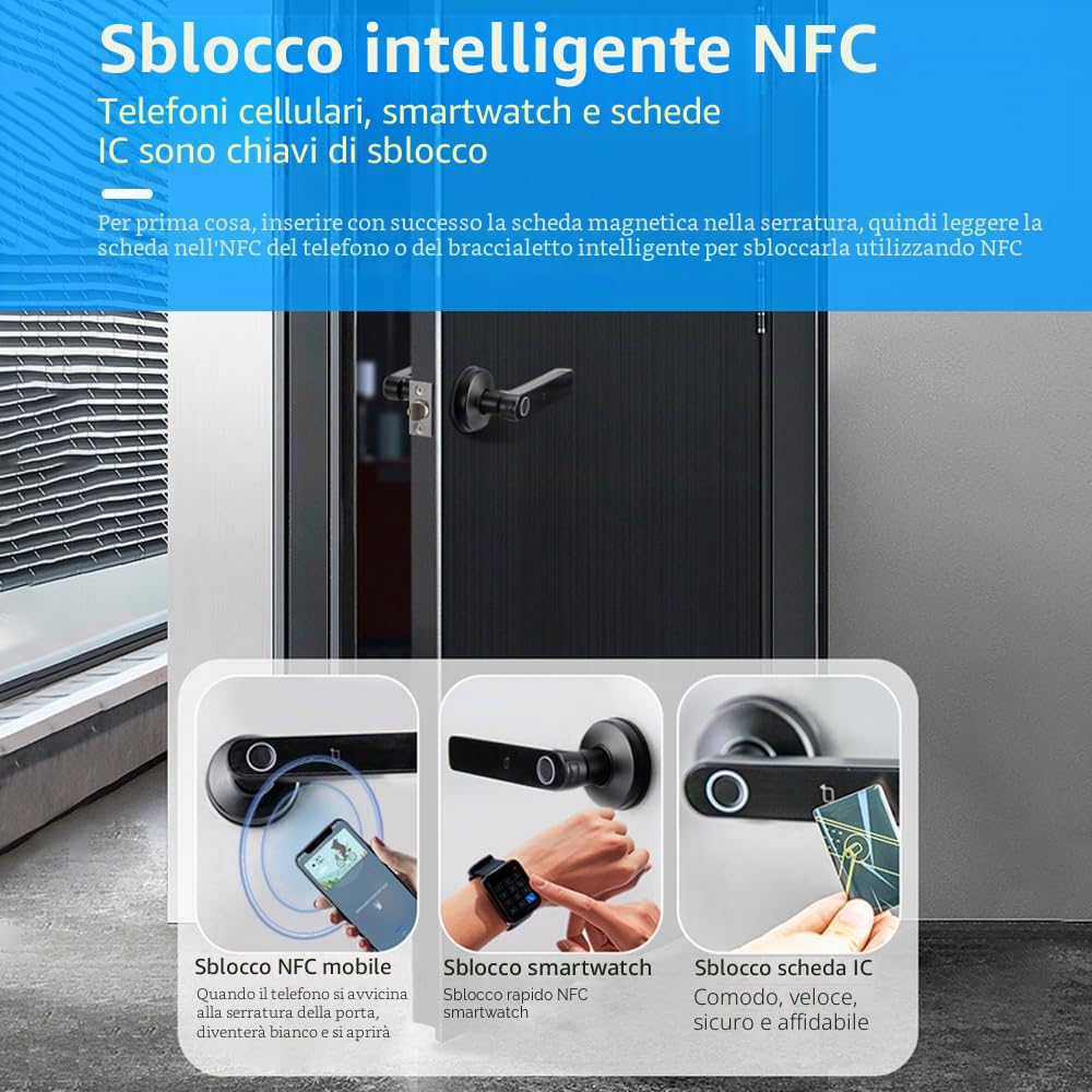 NEWFUN Serratura Smart Porta Blindata,Serratura Wifi,Con chiave, scheda chiave, APP Bluetooth per la serratura della porta, impermeabile