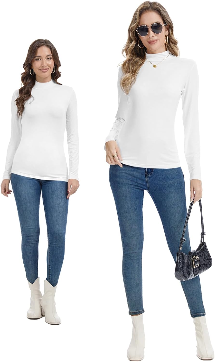 Mock Turtleneck Tops for Women Undershirt Long Sleeve Lightweight Slim Fitted Basic Casual Shirts - Image 6