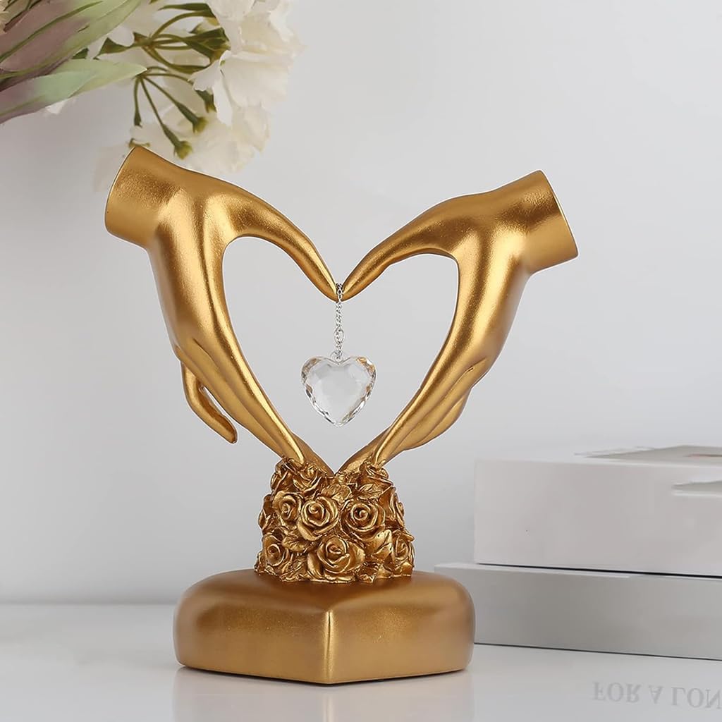 Heart Hands Sculpture,gold heart hands floral for Tables,Finger Gesture Desk Statues Golden Gesture,Couple Gifts Knick Knacks for Shelf Decor Aesthetic,Gold