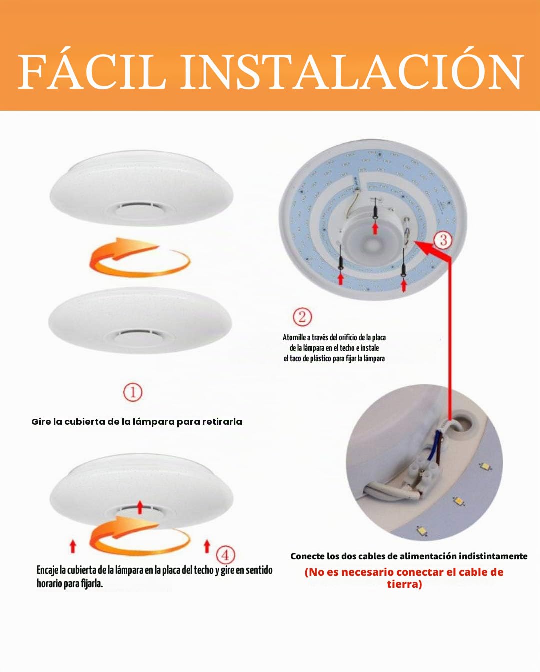 Lámpara de Techo LED con Control Remoto 24W para Sala de Estar