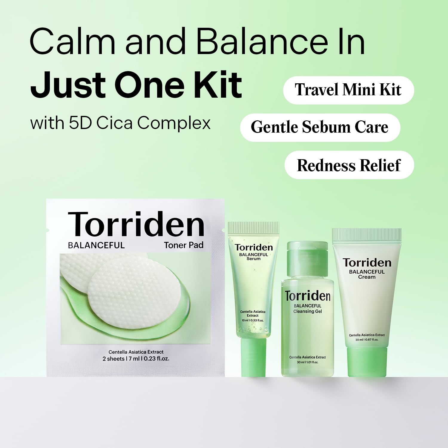 Torriden BALANCEFUL Cica Trial Kit, 4-Step Korean Skincare Set
