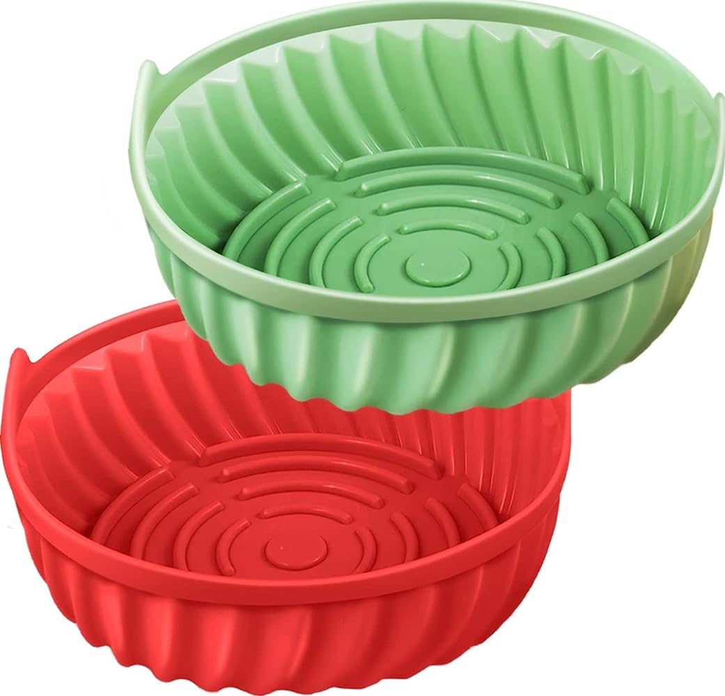 Tsbfeery 2 Pack Air Fryer Silicone Liners 8.5/7.5inch Reusable Air Fryer Silicone Pot Air Fryer Basket for 3.2-8QT Round Air fryer Oven Accessories Silicone Baking Tray Pots (8.5inch 4.5QT or Bigger)