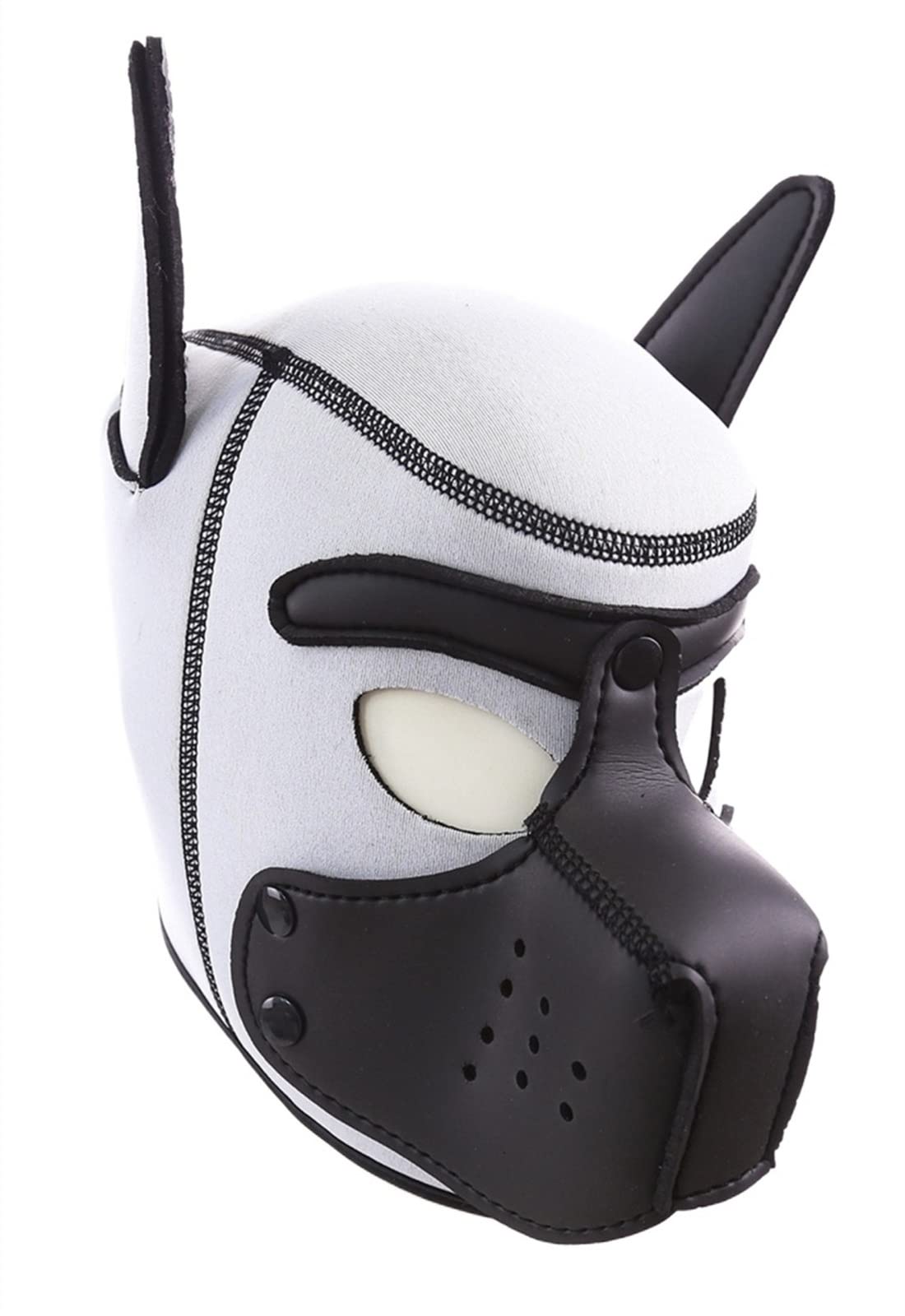 OTEXIFIF Neoprene Puppy Hood Mask, Removable Cosplay Dog Full Face Pup Hood Mask, Halloween Mask (White-1, Large)