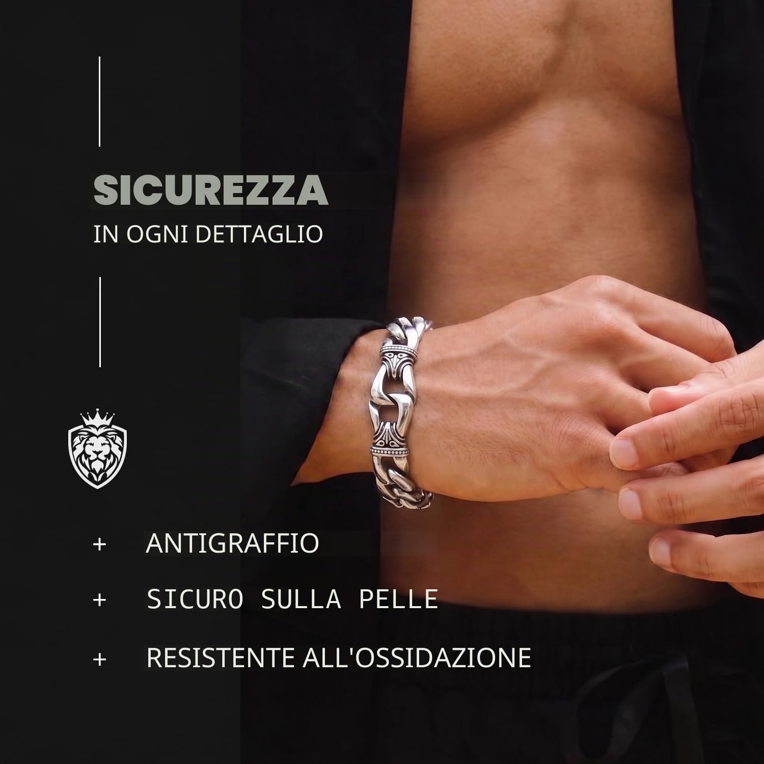 URBAN JEWELRY Amazing Stainless Steel Men's link Bracelet Silver Black 9 Inch with Necklace Option 21 inch (With Branded Gift Box) | Fleur - Bracciale placcato oro 24 carati, resistente allo sbiadimento, finitura lucida, resistente, stile a catena