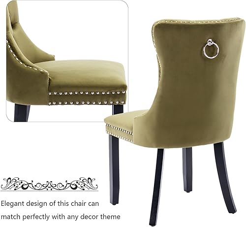 Miniatura 14 de Aoowow Juego de 2 sillas de comedor tapizadas de terciopelo, sillas laterales sin brazos con respaldo de ala, botones y patas de madera maciza para