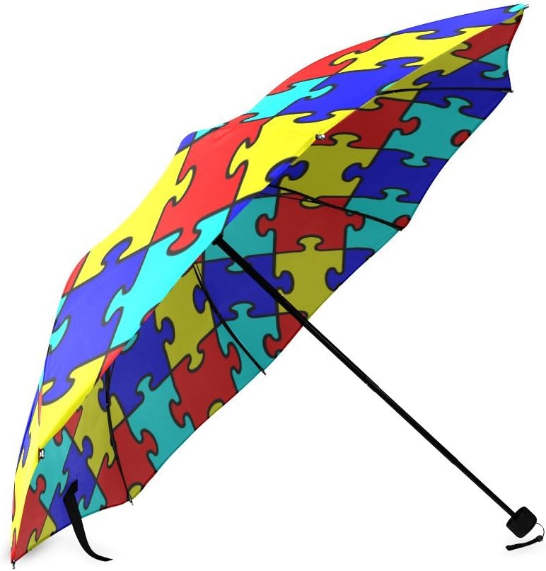 Custom Autism Awareness Puzzle Pieces Auto Foldable Umbrella 100% polyester pongee waterproof fabric