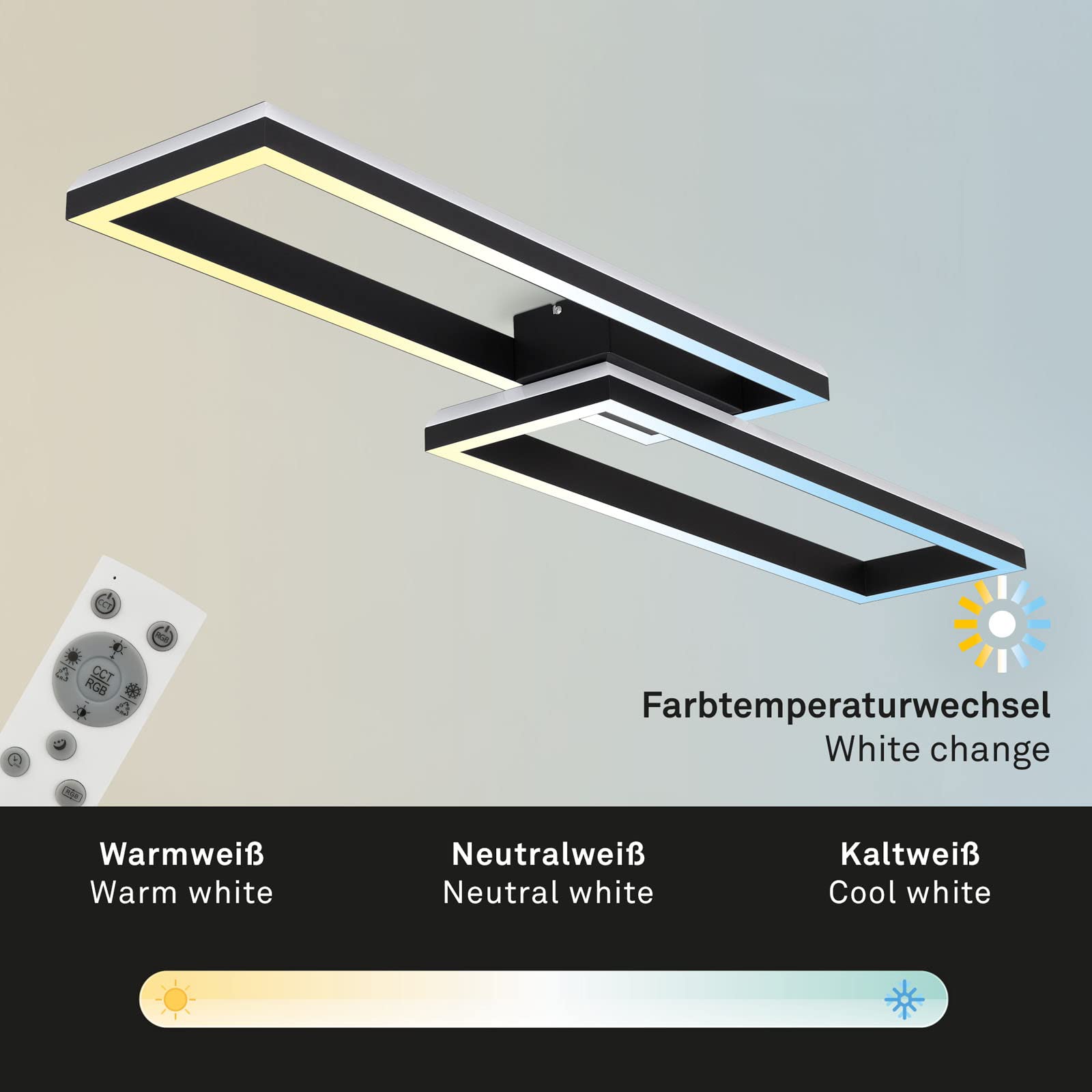 Briloner Leuchten - Deckenlampe RGB, Backlight Deckenleuchte LED, Dimmbar, Farbtemperatur einstellbar, LED Frame RGB, Fernbedienung, Schwarz