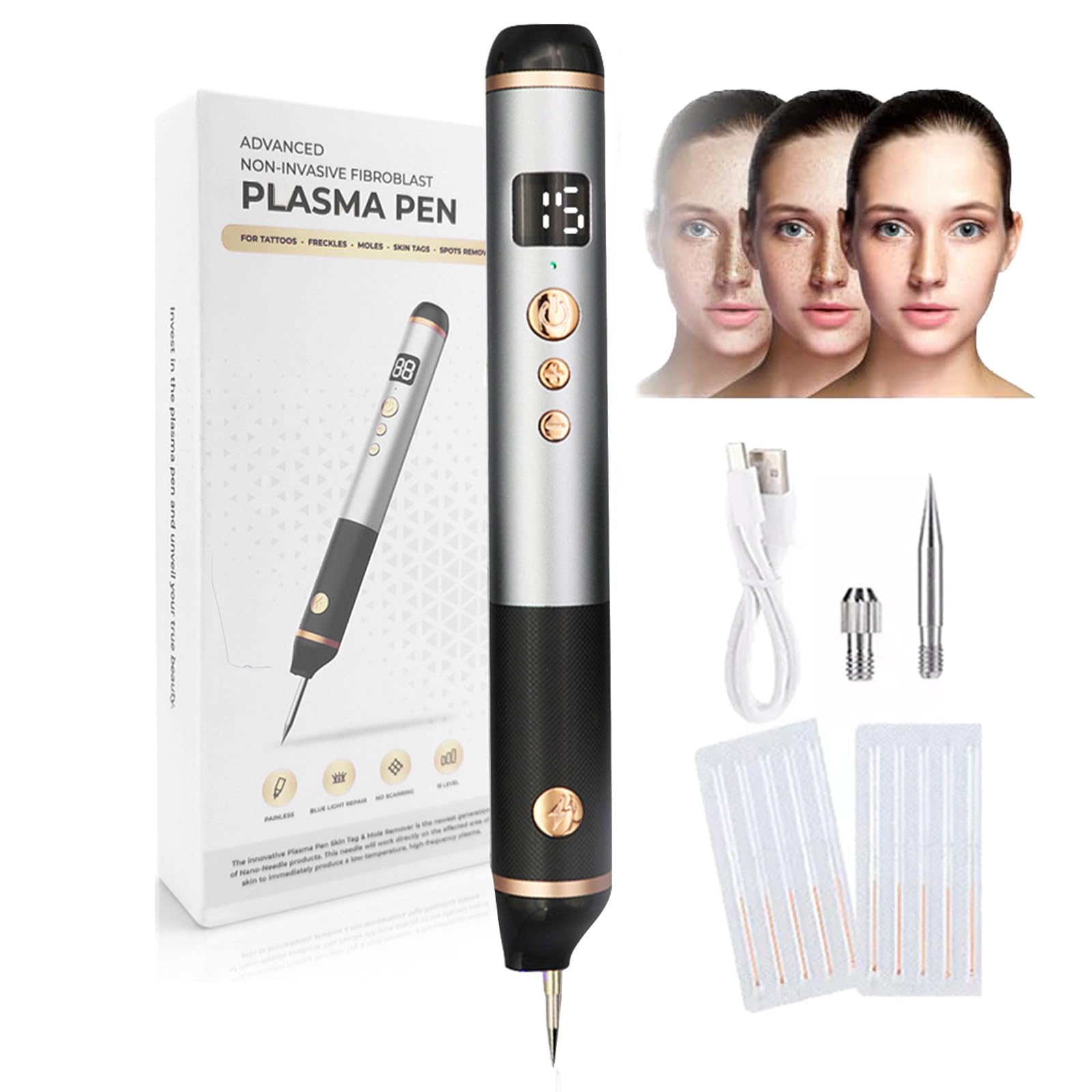 Stylo Laser Plasma à 15 Niveaux Pour L'élimination Des Verrues,Grains De Beauté,Taches,Taches De Rousseur Et Nævus Sur Les Lèvres,Les Mains,Les Yeux,Le Visage,La Tête Et Le Nez, Sûr Et Indolore