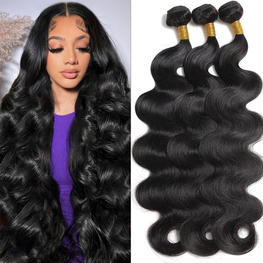 Katspon 12A Human Hair Bundles Body Wave 100% Unprocessed Brazilian Virgin Hair 3 Bundles Human Hair Extensions Quick Weave Human Hair (22 24 26 Inch)