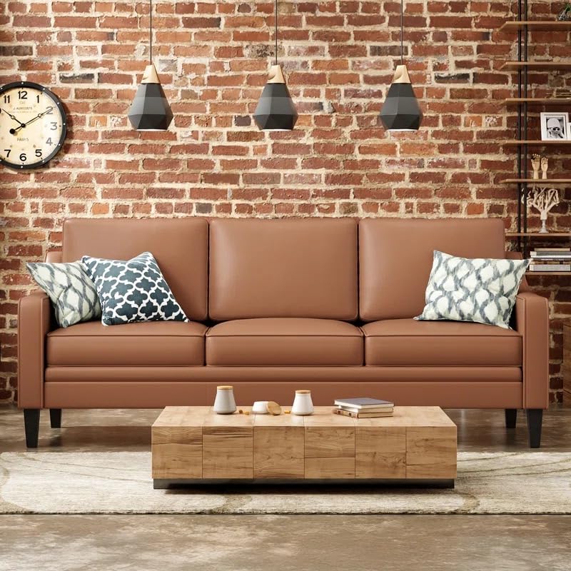 LEGACY OF COMFORT Fauman 78.75'' Faux Leather 3 Seater Sofa Three Seater Sofa for Living Room Guest Room Hotels Office (Brown Leather)-picture-14