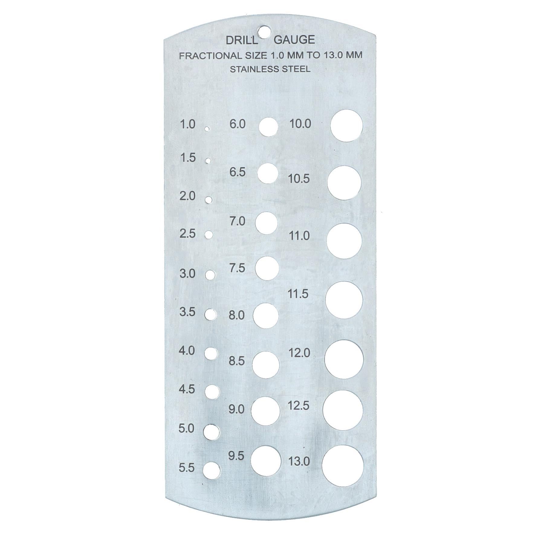Jauge de taille de foret fractionnel métrique et impérial 1 à 13 mm et mesure 1/16 à 1/2"