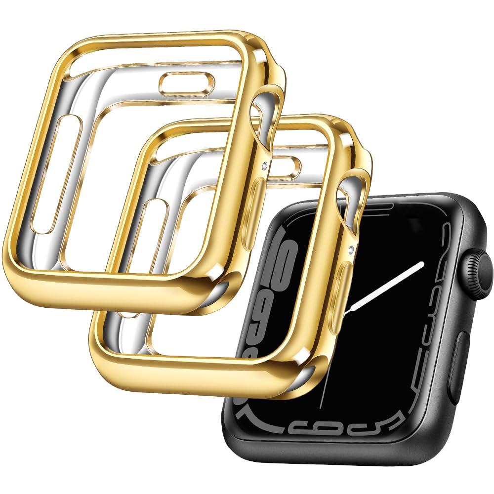 top4cus 40mm Case Soft Flexible Lightweight Anti-Scratch Overall Protective 40mm Iwatch Waterproof Cover Case Shiny Workout Shockproof Bumper Compatible with Apple Watch Series 6/SE/5/4 - Gold — view 45