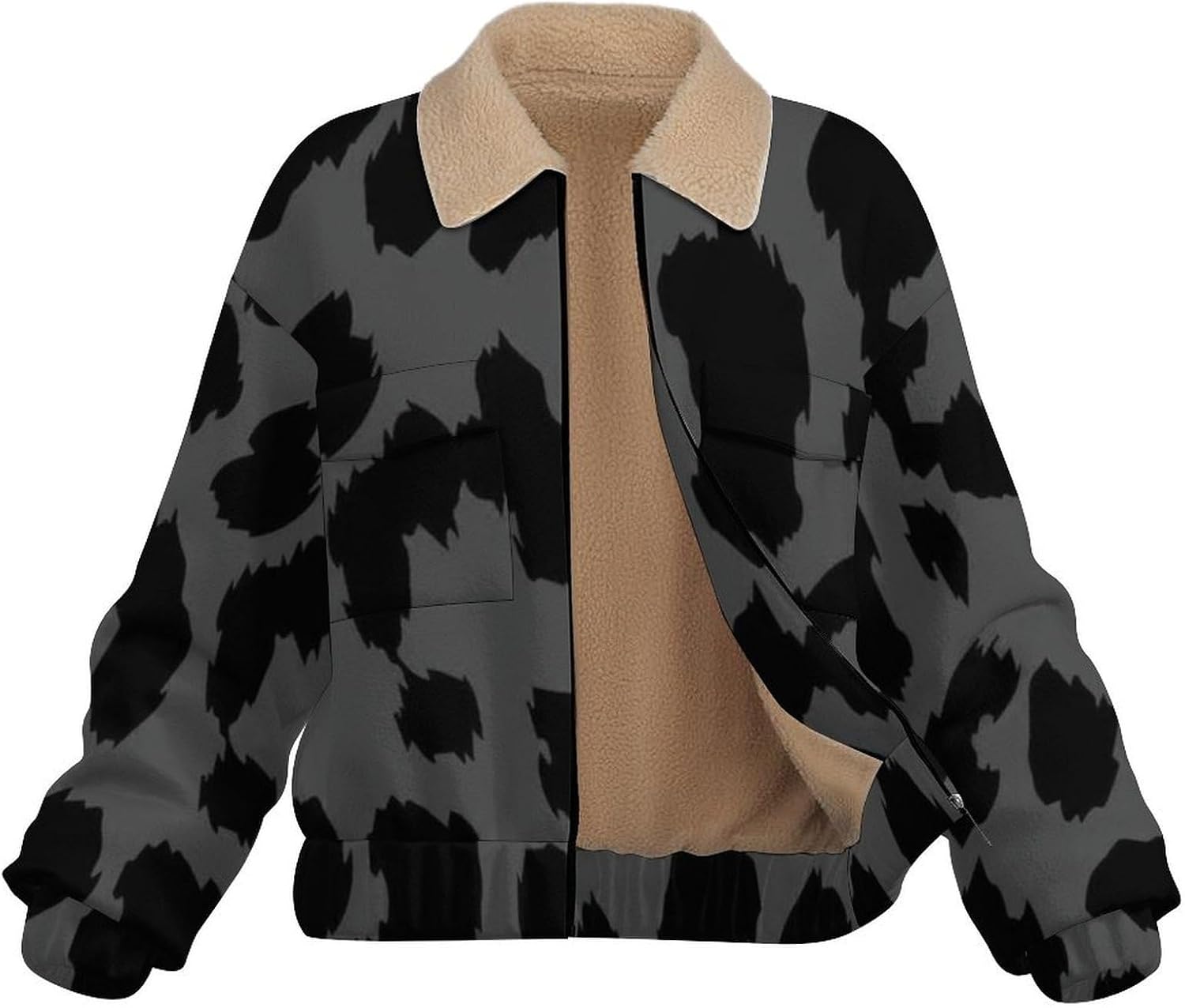 Golden Leopard Cheetah Print Jackets Womens Zip Up Sweatshirt Long Sleeve Warm Baseball Top Causal Pockets Stand