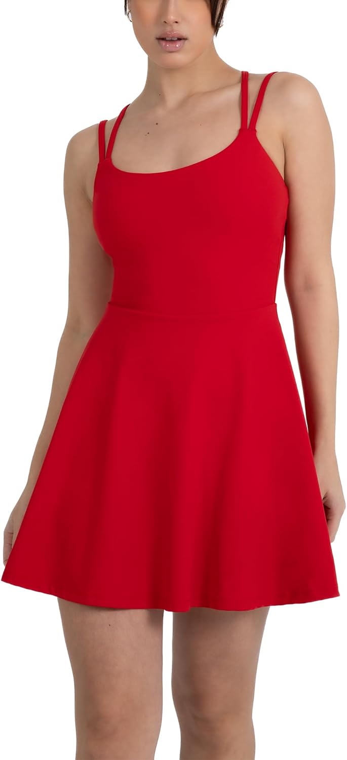 YITTY Active Women's Ultraluxe Strappy Tennis Dress with Built in Short, Athleisure, 4-Way-Stretch