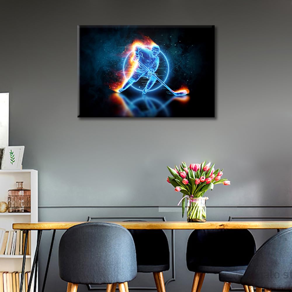 Wall Art for Living Room Abstract Holographic Ice Hockey Player Bedroom Wall Decor Sports Wall Paintings for Office Print On Canvas Modern Artwork Stretched and Framed Ready to Hang - Image 3