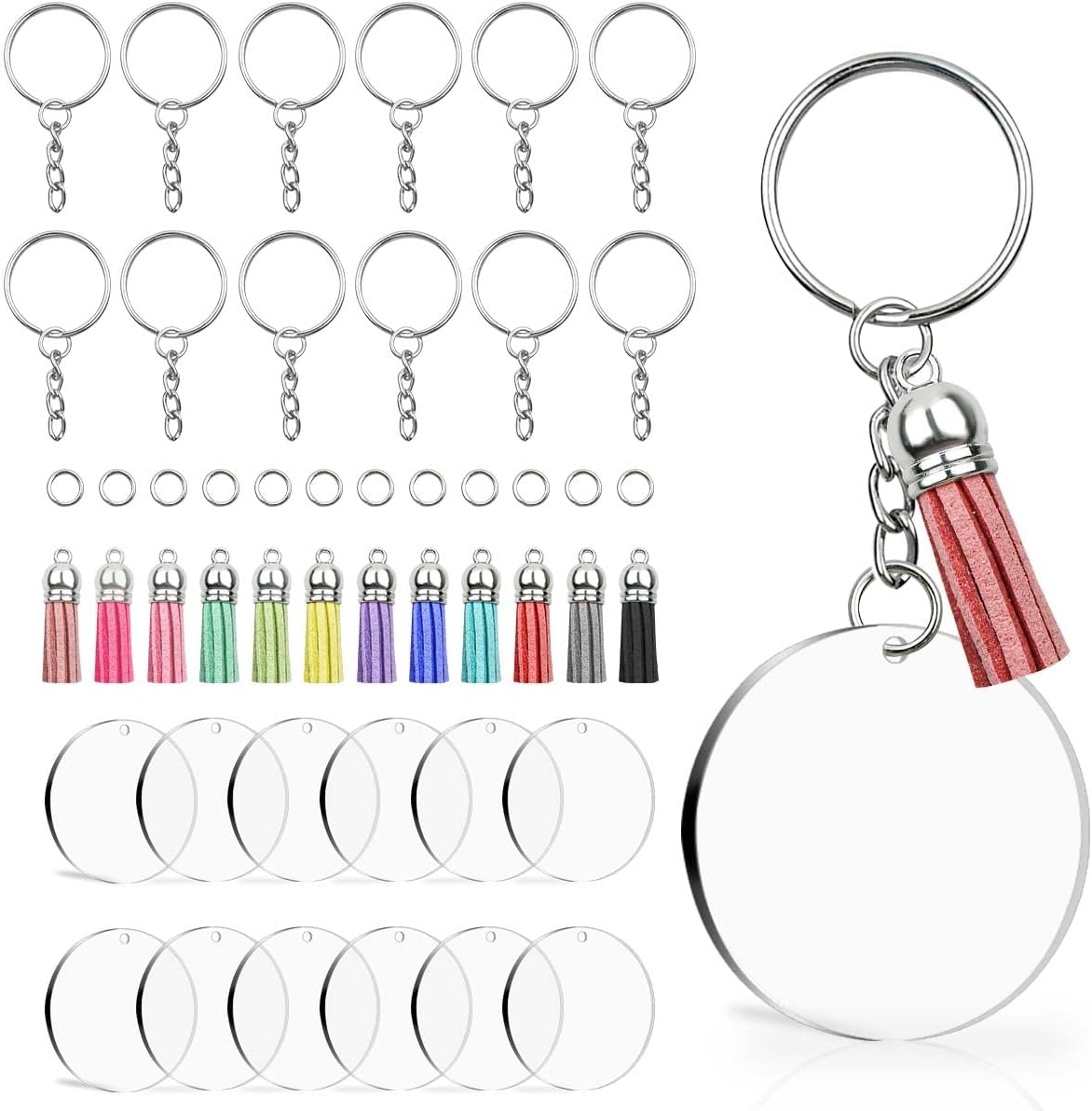 48 Pieces Acrylic Keychain Blanks Set Including Clear