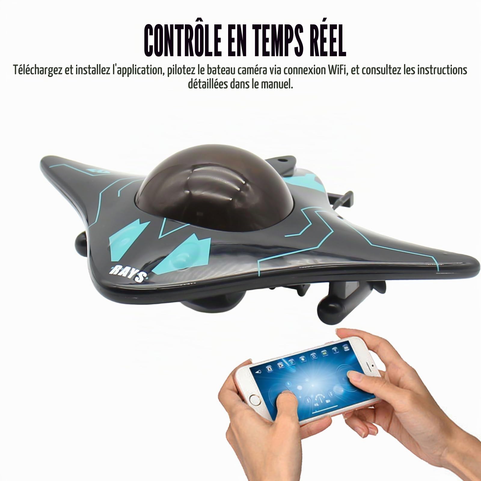 Fisca Bateau télécommandé avec caméra, commande sans fil, 6 canaux, étanche, pour piscines et lacs, tir en temps réel, jouet RC pour bateaux