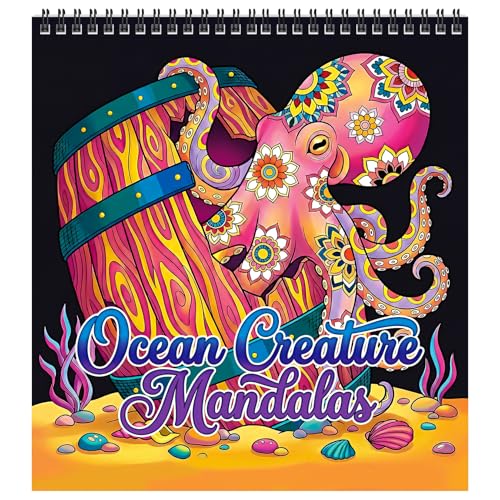 FUNLAVIE Libro da colorare per adulti, motivo mandala con animali dell'oceano, per rilassarsi e gestire lo stress, per adulti e ragazzi, libro da colorare con creature oceaniche e motivi
