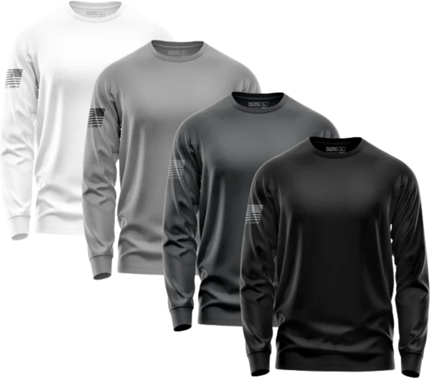 Patriot Crew Men's 4 Pack Gunmetal Long-Sleeve, Fresh Long-Sleeve Shirt, American Graphic Shirt, Patriotic, USA Style Shirt