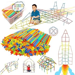 1000 Pieces Construction Straws and Connectors Toys, Fort Building Toys for Kids, STEM Creative Building Games for Boys and Girls Ages 4 5 6 7 8 Years Old