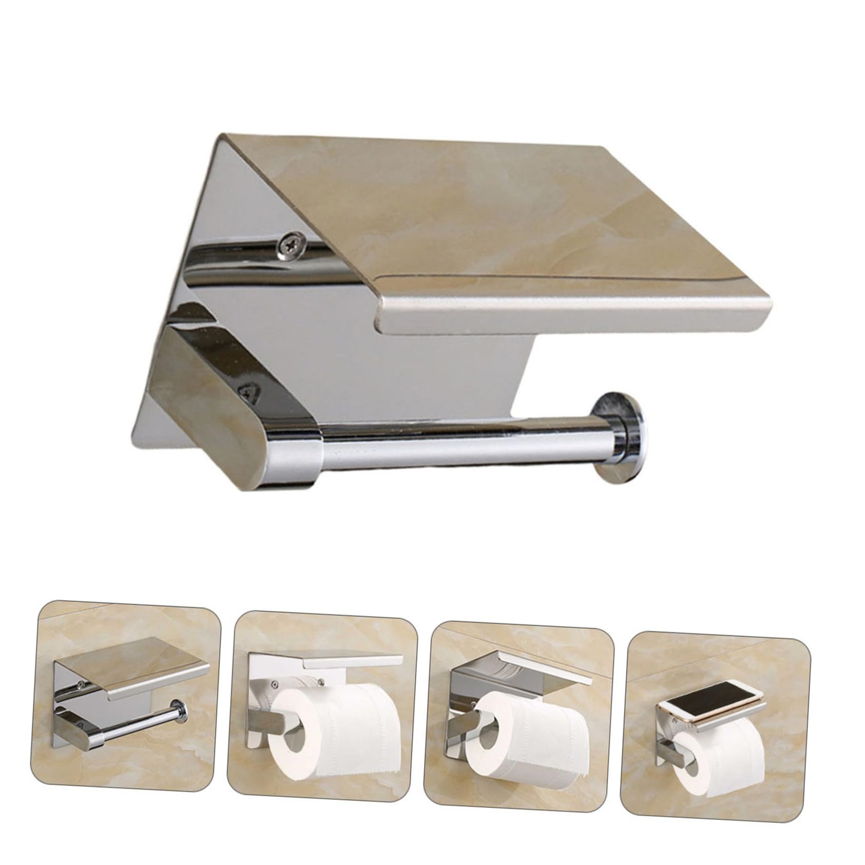 Baluue Portarrollos de Papel Higiénico Multifuncional Estante de Almacenamiento para Baño y Cocina de Acero Inoxidable