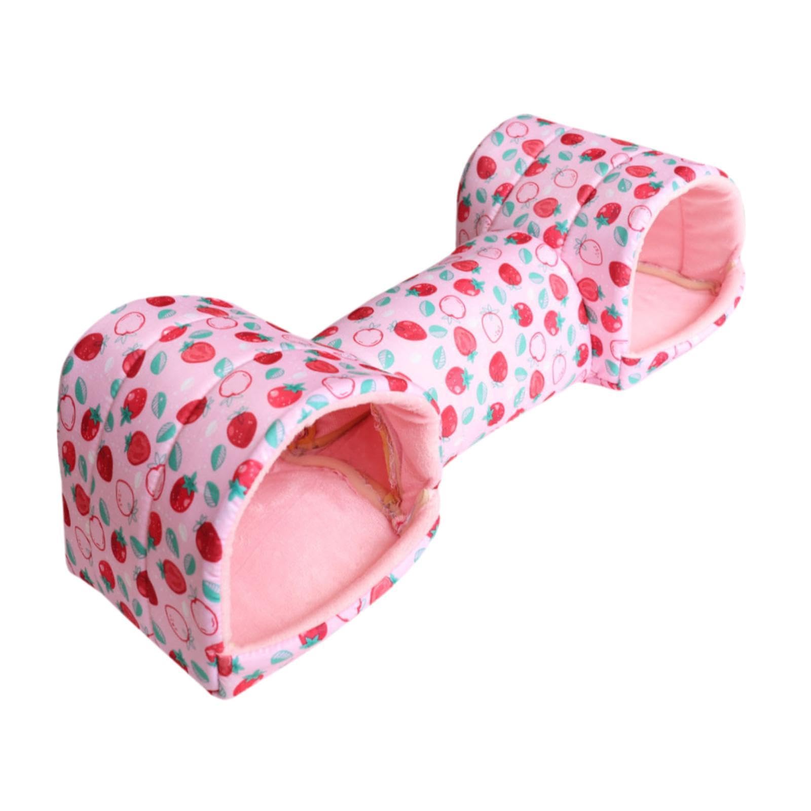 Milageto Hamster Tunnel Bed Guinea Pigs Tunnel Hide Toy Cage Toys Warm Breathable Nest Washable Cave Hideaway for Gerbil Rat Hedgehog, pink strawberry