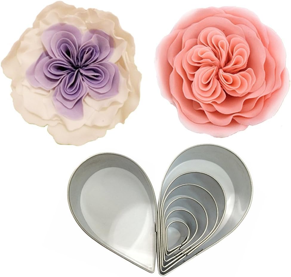RainDrop Cookie Cutters Stainless Steel for Fondant Candy Pastry Design and Cake Decoration (Pack of 6, Raindrop Shape)