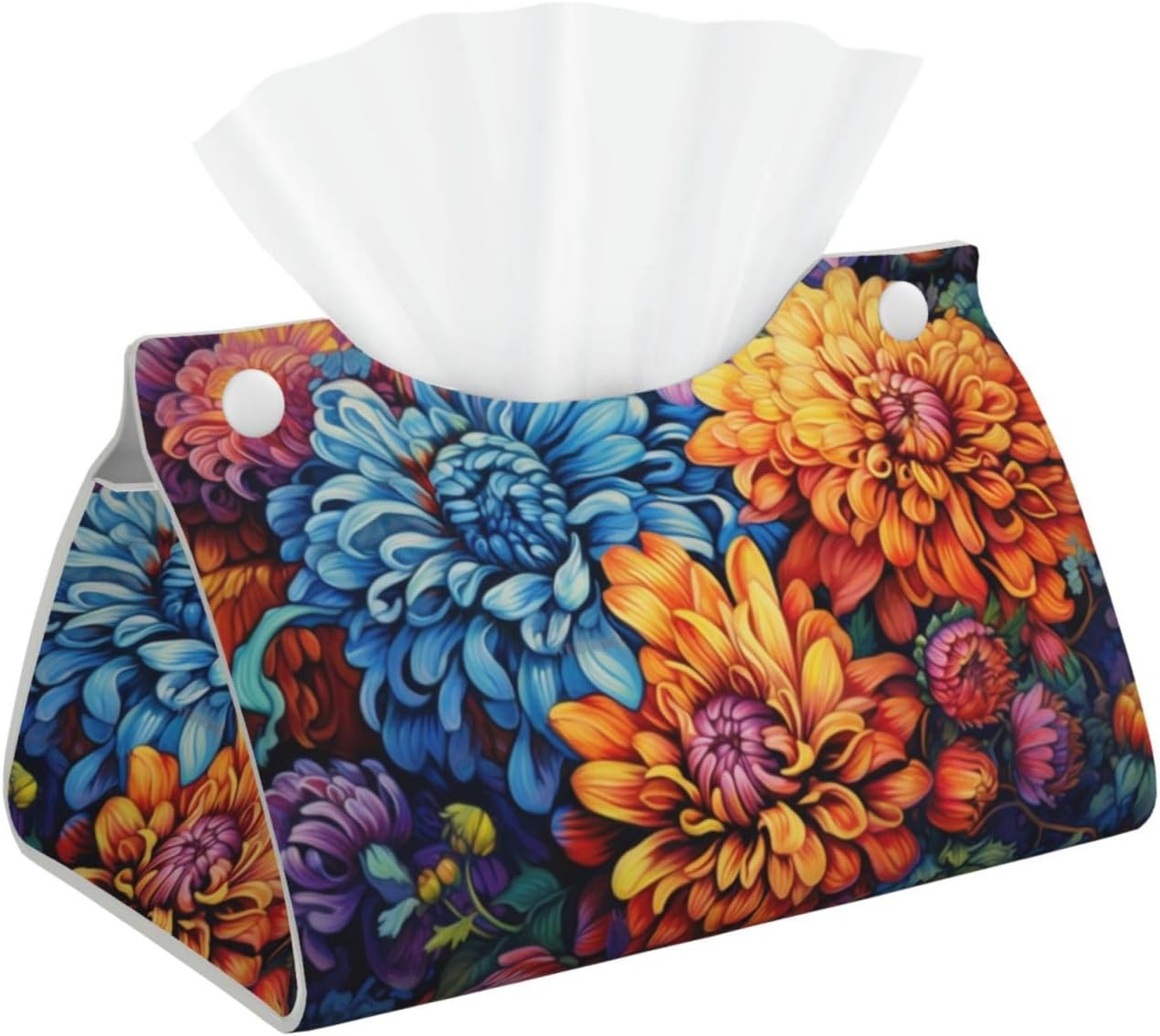 Colorful Flowers - Long Tissue Box Cover, Leather Tissues Cube Box Holder, Box Tissue Dispenser Decor Accessories for Bathroom,NightStand,Desk, Home,Office