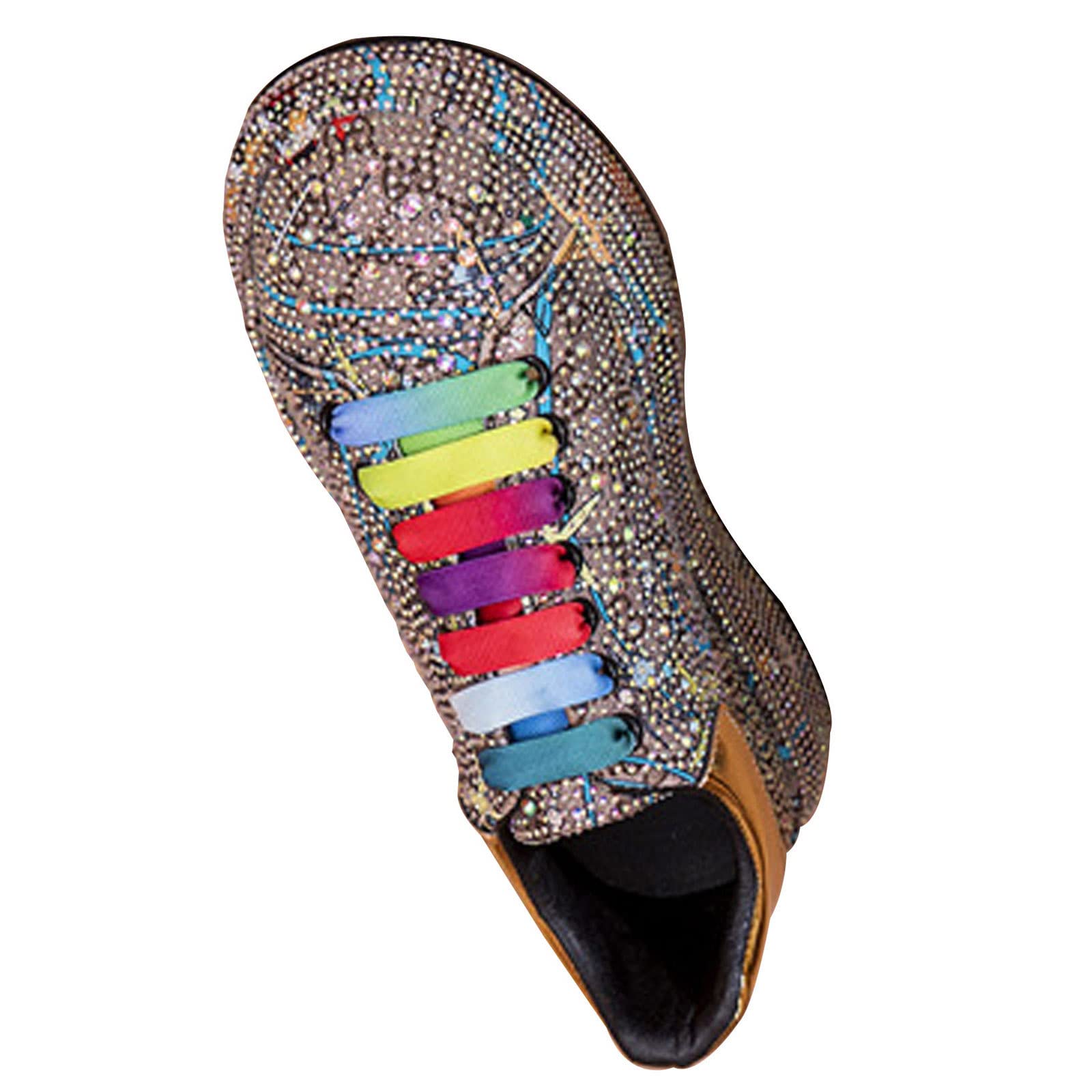 Chaussures plates unisexes dorées bling à plateforme pour couples