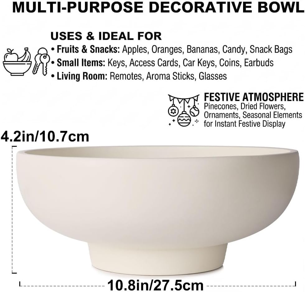 Resin Cream Pedestal Bowl for Home Decor - Modern Decorative Matte Black Fruit Bowl for Kitchen Counter, Entryway or Coffee Table or Table Decor - Centerpiece Bowls for Keys, Fruit, Candy (Natural) image 2