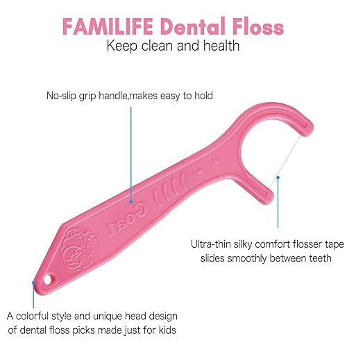 Miniatura 67 de FAMILIFE Floss Picks, 120 Pcs Kid's Dental Floss Cleaner Without Fluoride, Tooth Pick Flossers with 4 Travel Handy Cases, Helps to Fight Tooth Decay